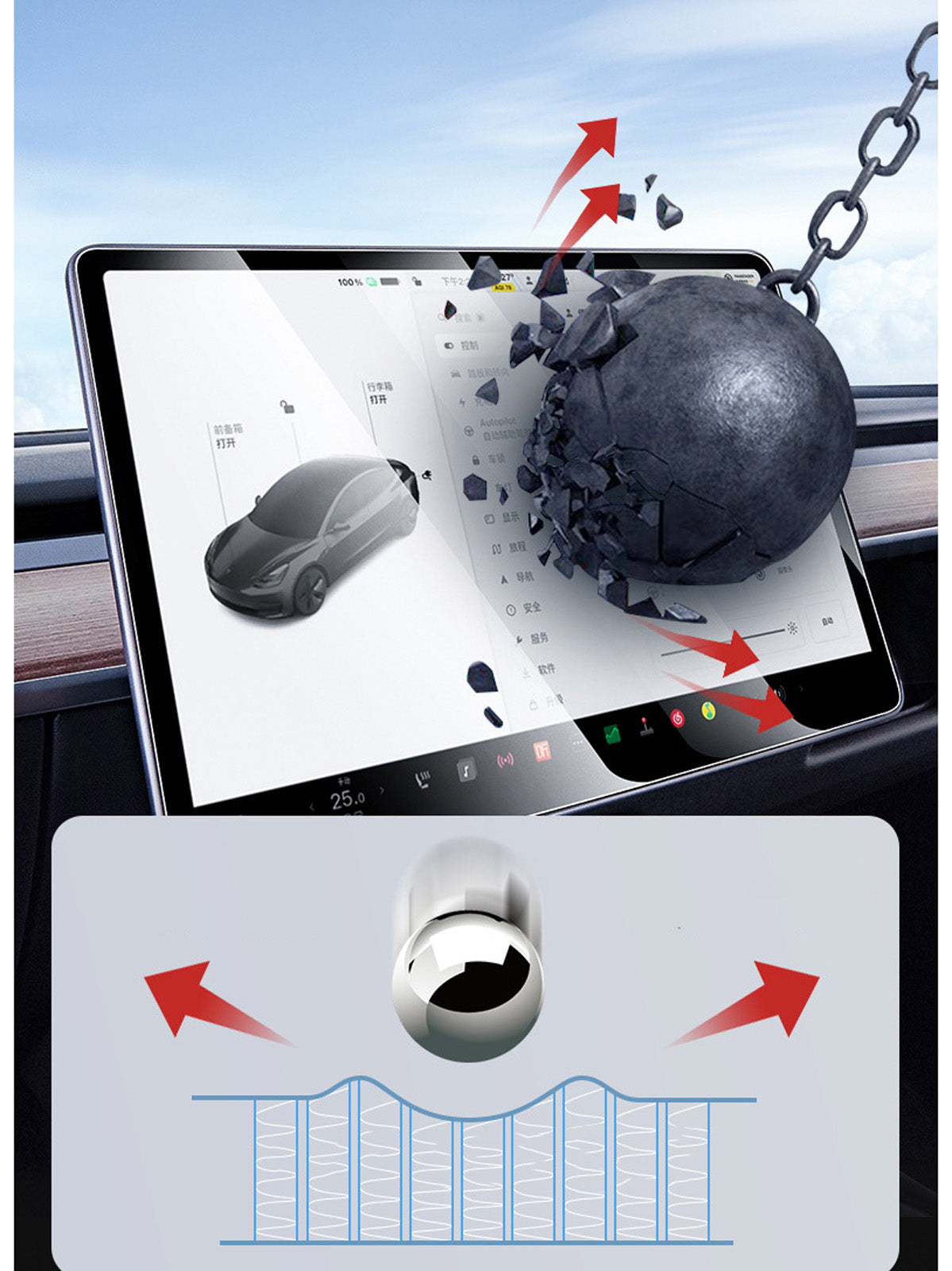 Tempered Glass Screen Protector for Tesla Model 3(21-26) / Y(20-26)