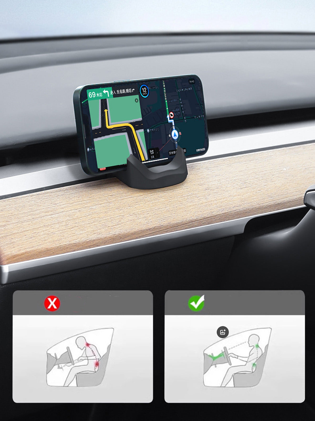 ciiyaa Dashboard Phone Holder for Tesla Model 3(24-Now) / Y(25-Now) /