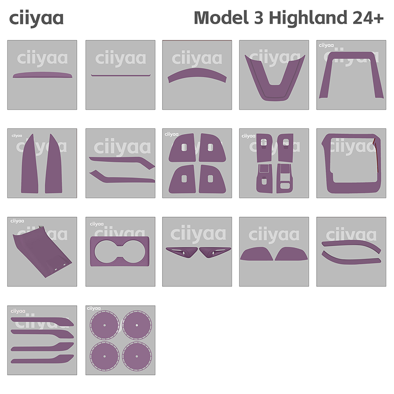 ciiyaa PureDeco Raspberry Violet Interior Package  for Tesla Model 3 Highland 24+ / Y Juniper 25+