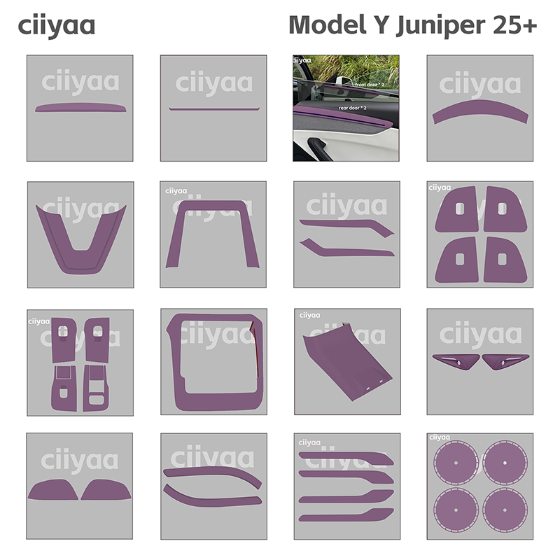ciiyaa PureDeco Raspberry Violet Interior Package  for Tesla Model 3 Highland 24+ / Y Juniper 25+