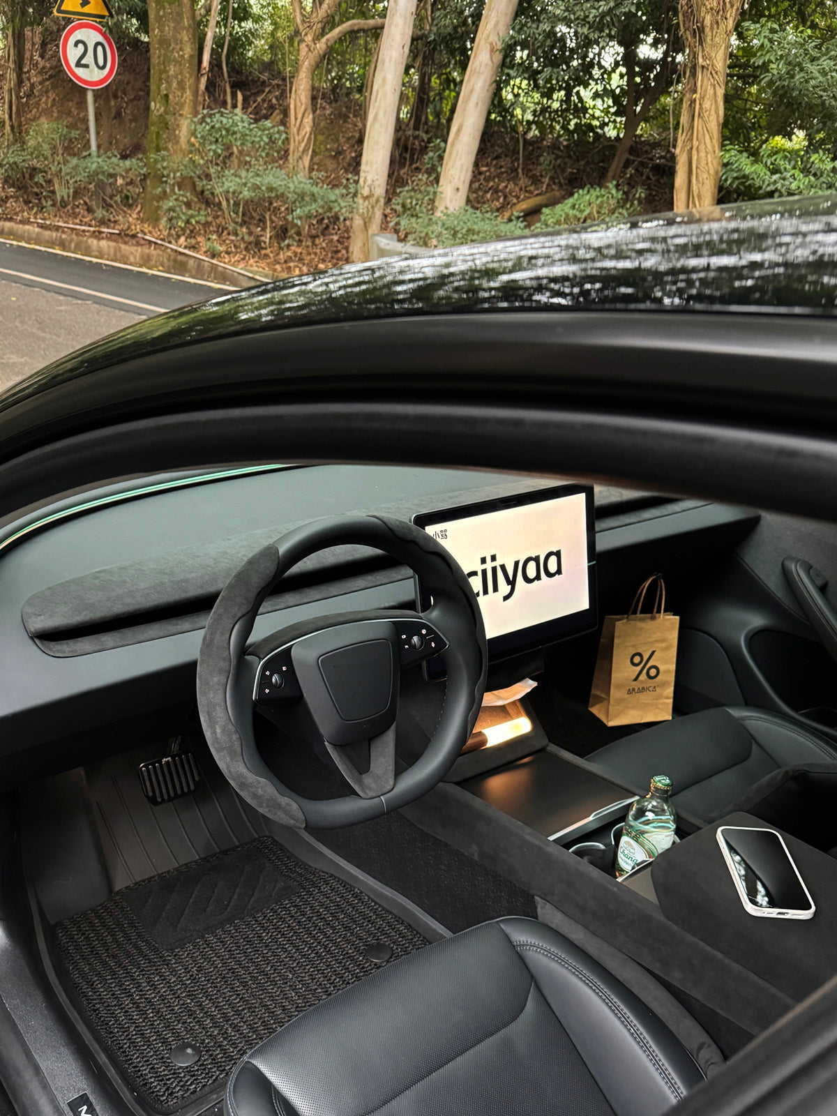 Alcantara Back Seat Cup Cover for Tesla Model 3 Highland 24+