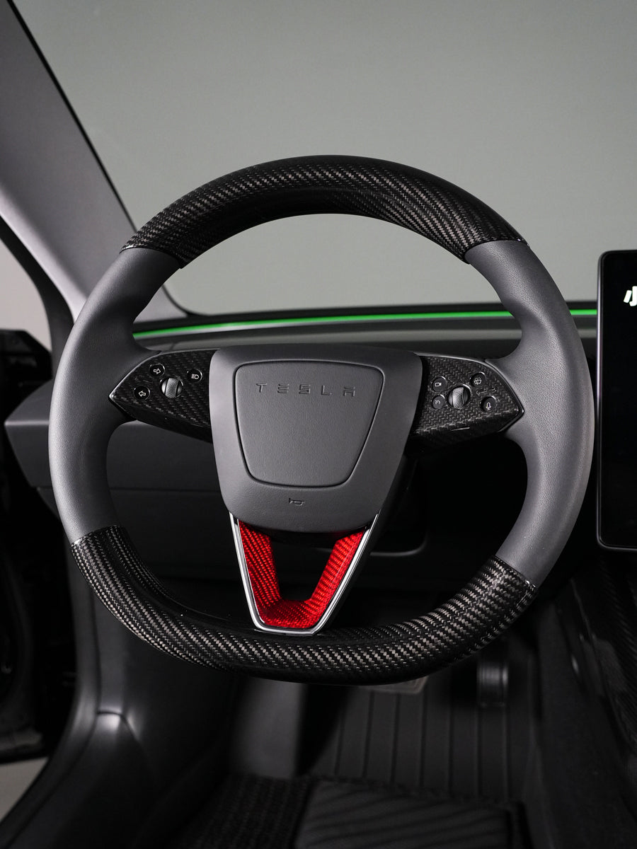 ciiyaa Carbon Fiber Steering Wheel V Sticker for Tesla Model 3 (24-26) / Y (25-26) / YL(25-26)