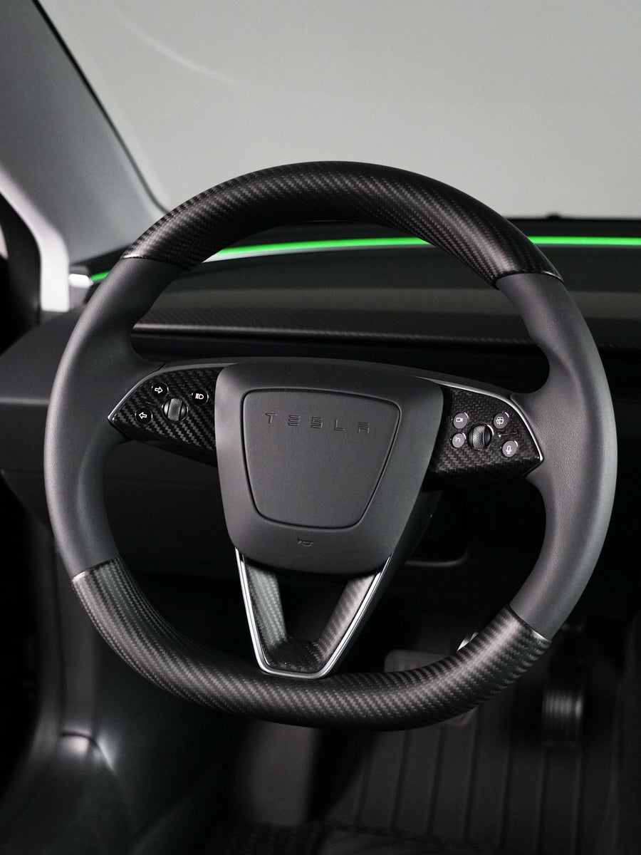 Carbon Fiber Steering Wheel Stickers for Tesla Model 3 Highland 24+ / Y Juniper 25+