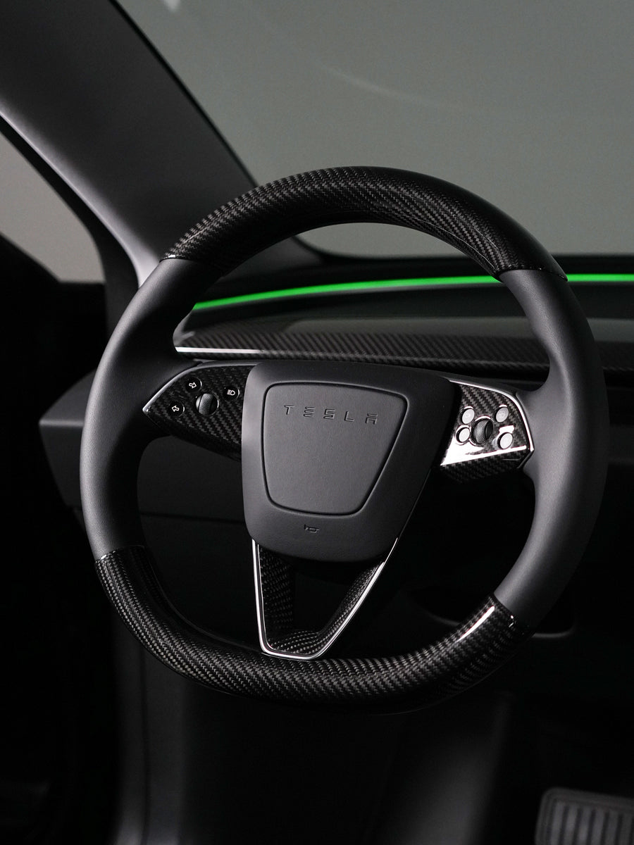 Carbon Fiber Steering Wheel V Sticker for Tesla Model 3 Highland 24+ / Y Juniper 25+